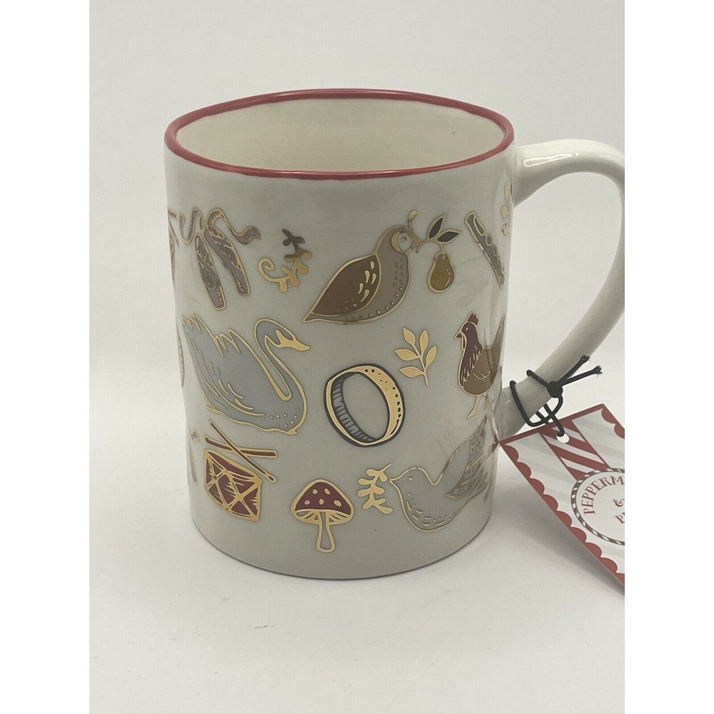 12 Days Of Christmas Mug‎ Peppermint & Pine New Gold Accents